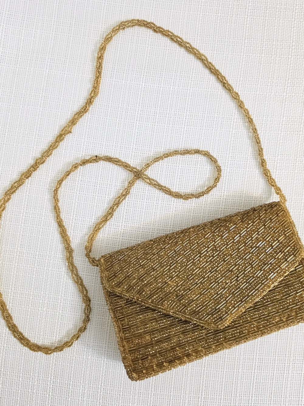 Vtg Bejoux Terner Gold Beaded Clutch Braid Strap Magnetic Close Cocktail Wedding